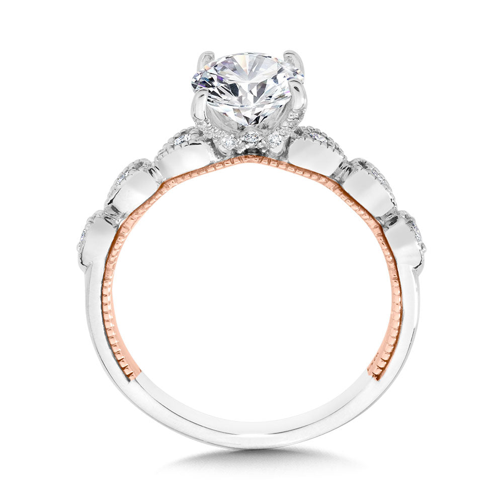 Stackable Two-Tone & Milgrain-Beaded Hidden Accents Diamond Engagement Ring — R2267WP-SR