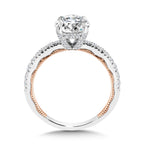 Tapered Two-Tone & Milgrain-Beaded Hidden Halo Diamond Engagement Ring — R2268WP-SR