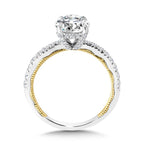 Two-Tone & Milgrain-Beaded Hidden Halo Diamond Engagement Ring — R2268WY-SR