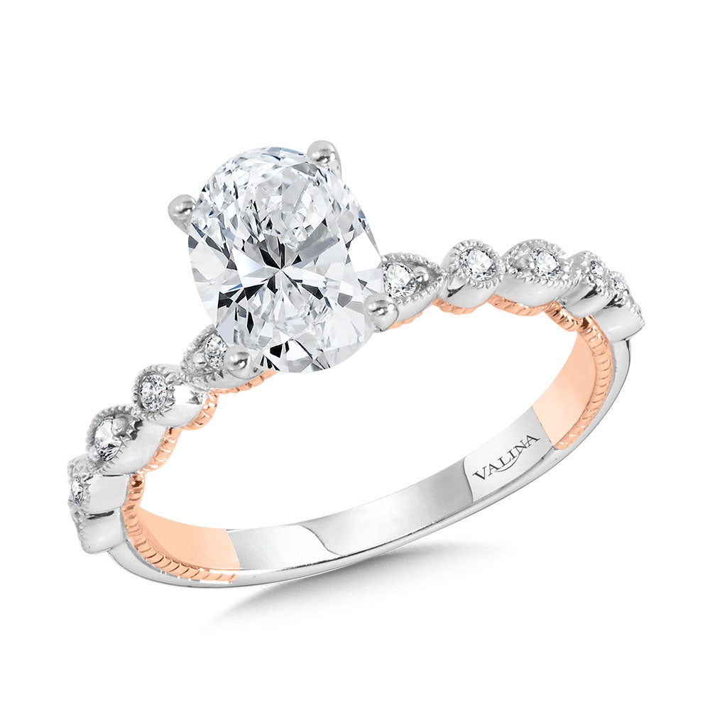 Stackable Oval-Cut Two-Tone & Milgrain-Beaded Hidden Accents Diamond Engagement Ring — R2269WP-SR