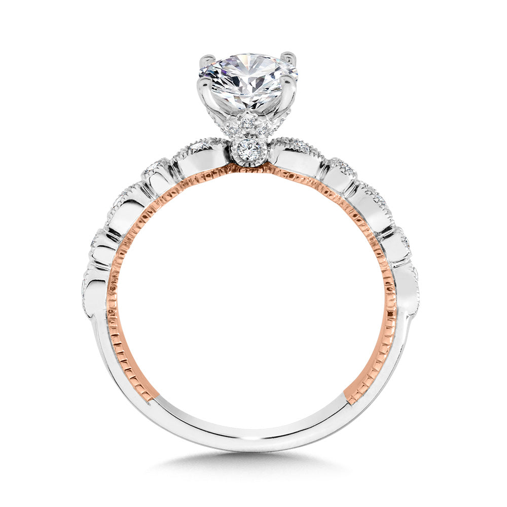 Stackable Oval-Cut Two-Tone & Milgrain-Beaded Hidden Accents Diamond Engagement Ring — R2269WP-SR