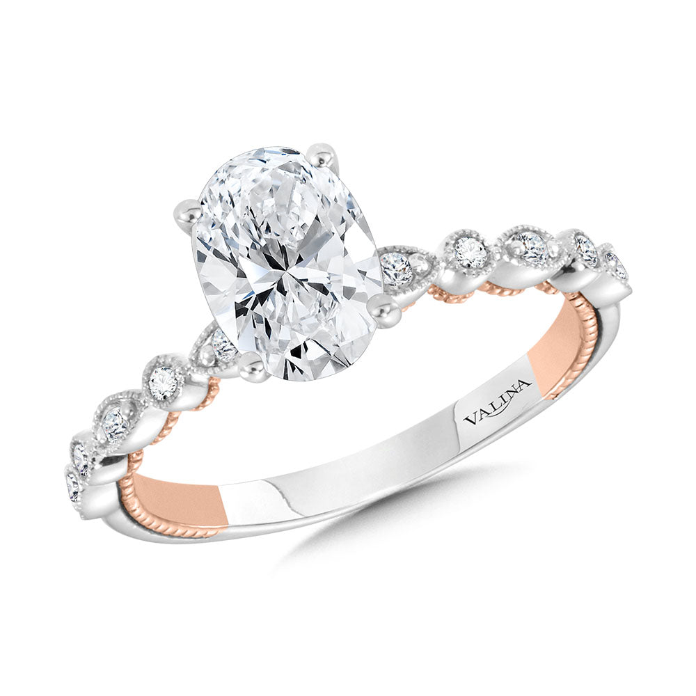 Stackable Oval-Cut Two-Tone & Milgrain-Beaded Hidden Accents Diamond Engagement Ring — R2269WP-SR