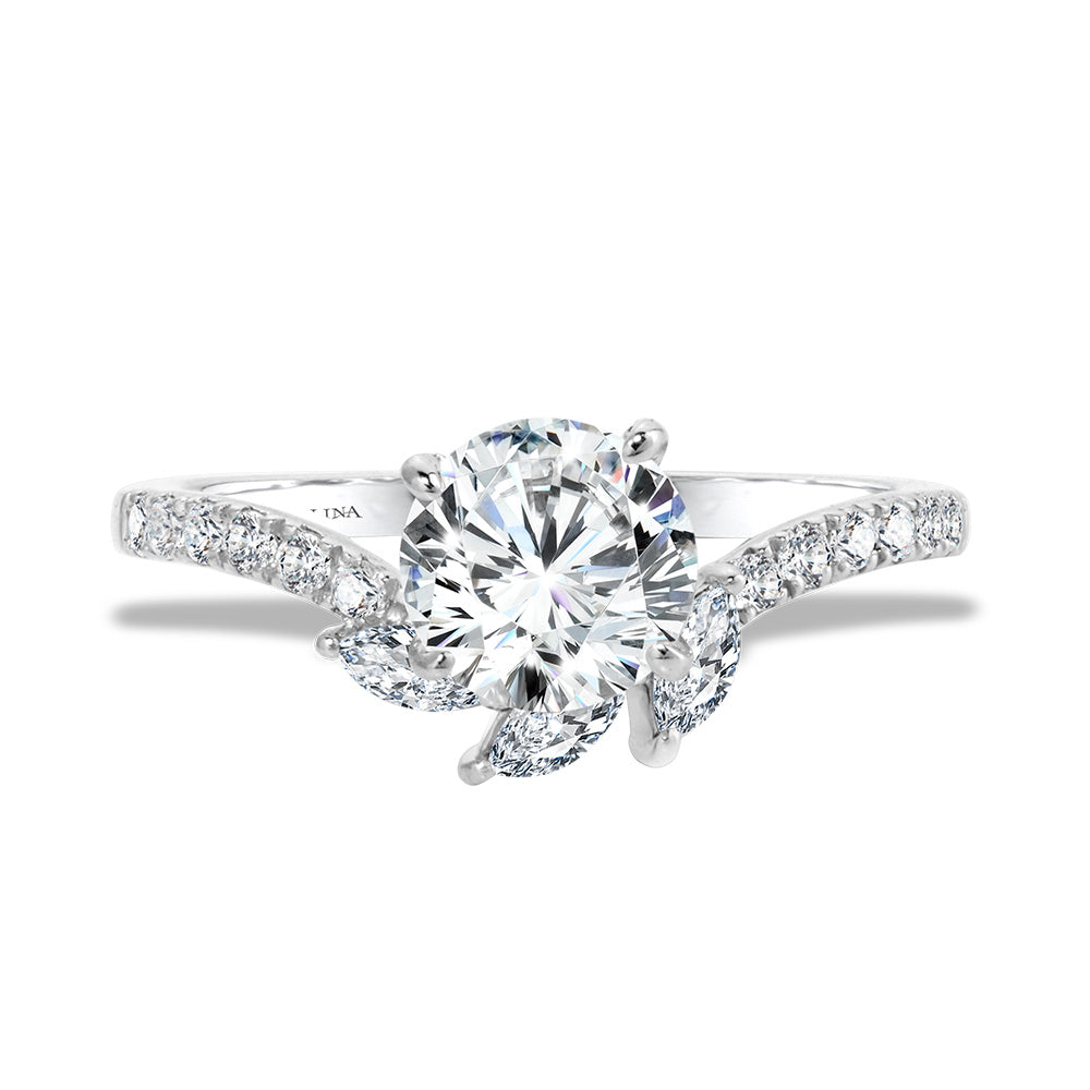 Marquise-Accented & Diamond-Prong Chevron Engagement Ring — R2271W-SR