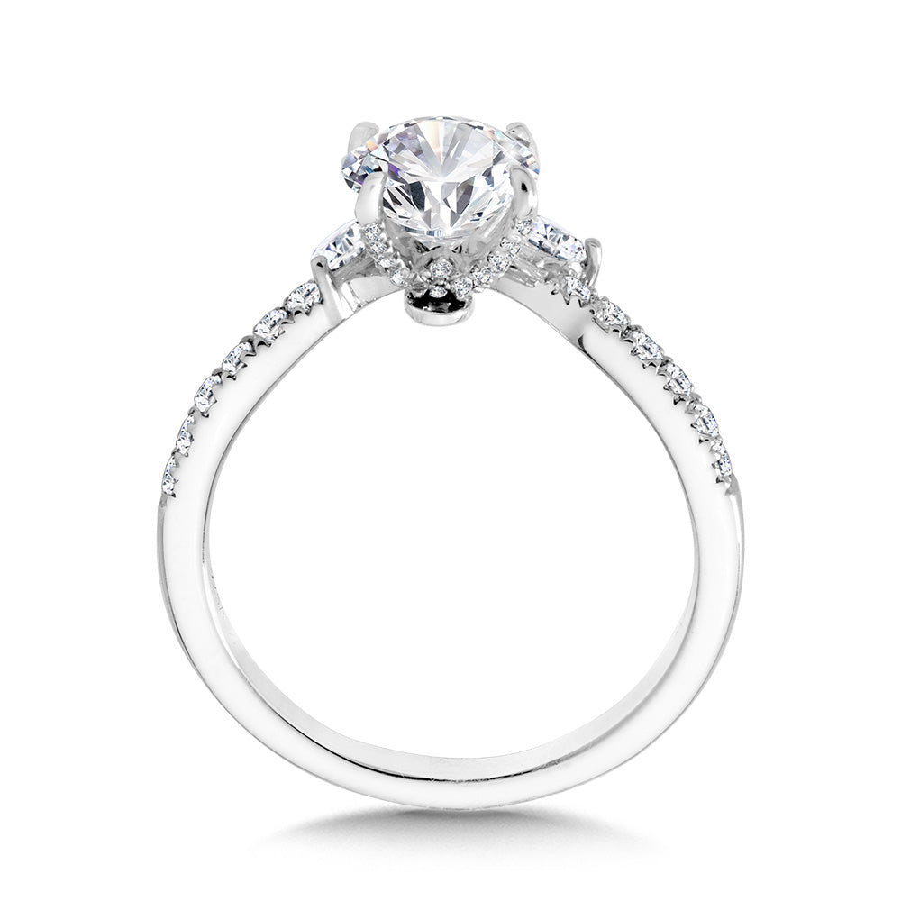 Marquise-Accented & Diamond-Prong Chevron Engagement Ring — R2271W-SR
