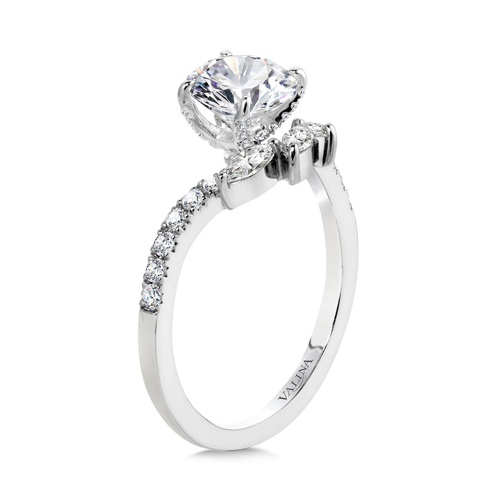 Marquise-Accented & Diamond-Prong Chevron Engagement Ring — R2271W-SR