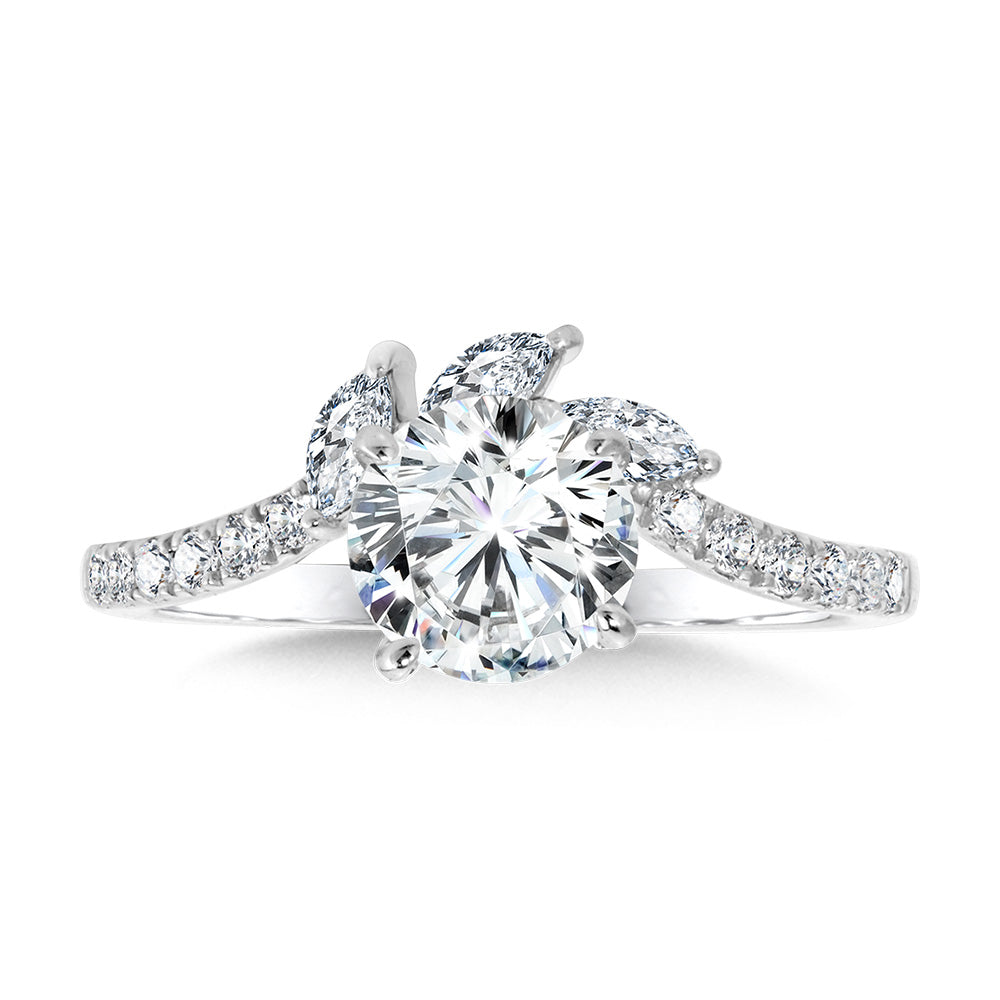 Marquise-Accented & Diamond-Prong Chevron Engagement Ring — R2271W-SR