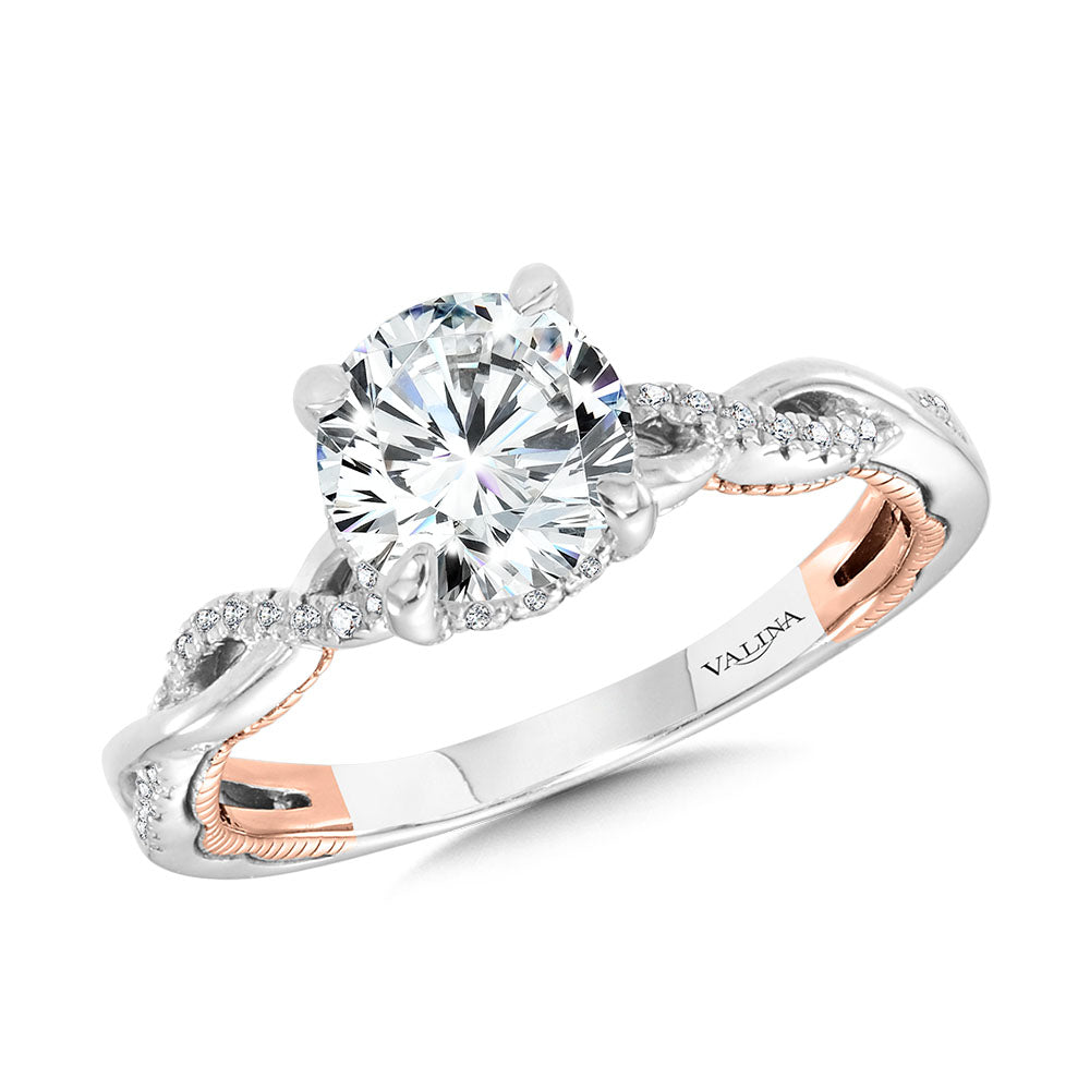 Crisscross Two-Tone & Milgrain-Beaded Hidden Halo Diamond Engagement Ring — R2272WP-SR