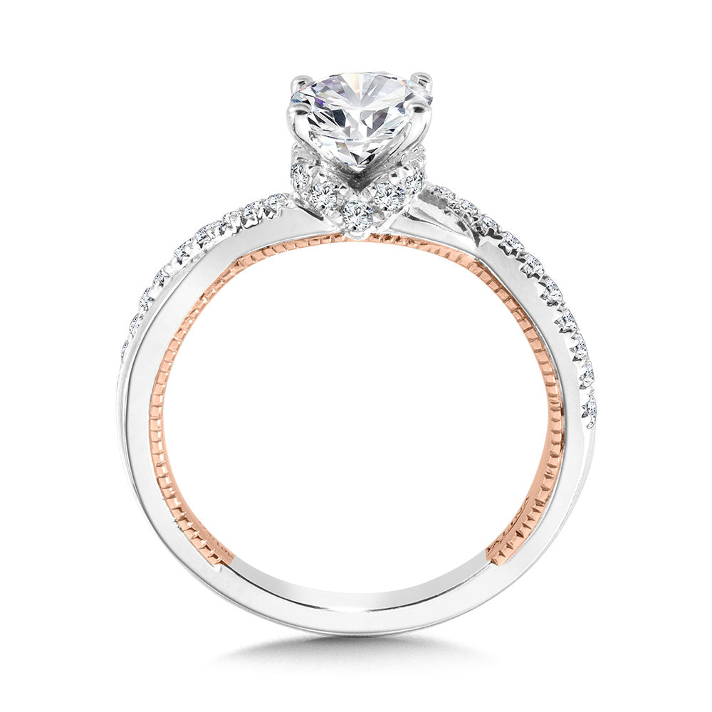 Oval-Cut Crisscross Two-Tone & Milgrain-Beaded Diamond Collar Engagement Ring — R2273WP-SR