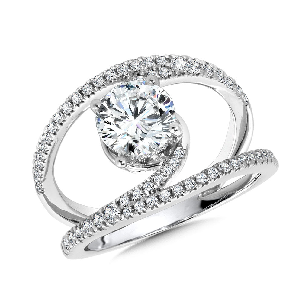 Dramatic Split Shank & Hidden Halo Diamond Engagement Ring — R2274W-SR