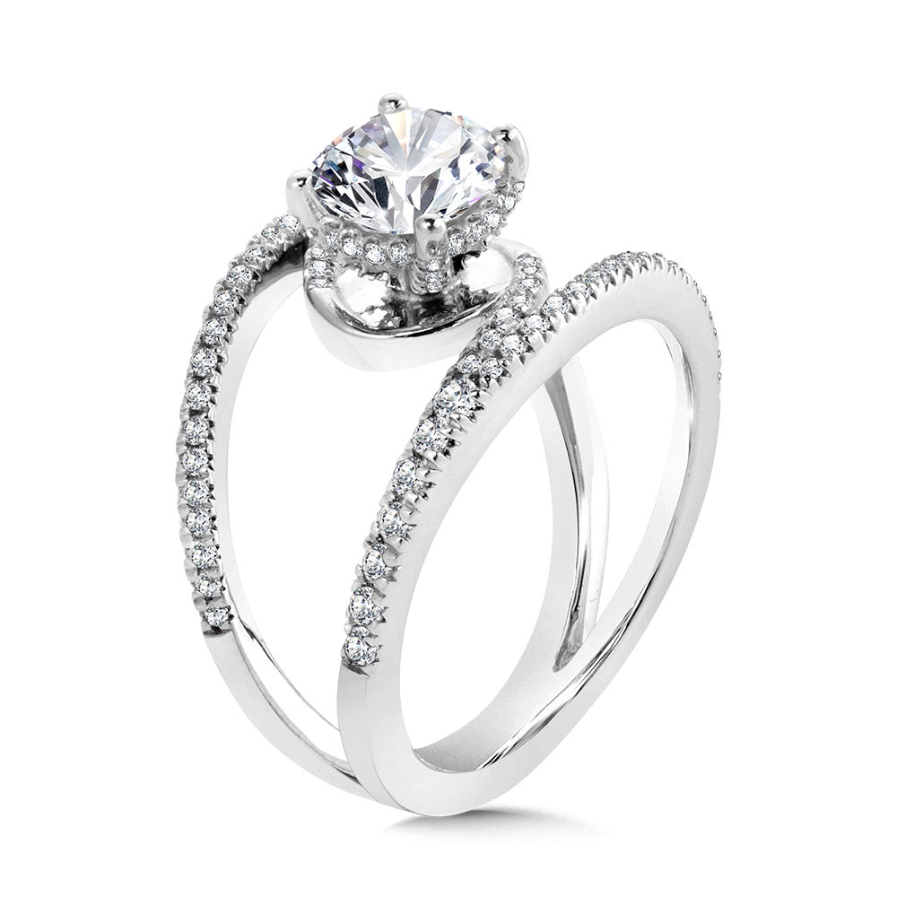 Dramatic Split Shank & Hidden Halo Diamond Engagement Ring — R2274W-SR