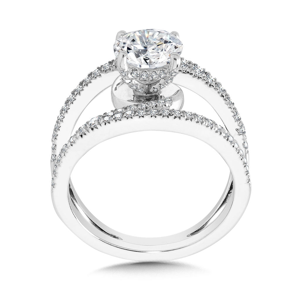 Dramatic Split Shank & Hidden Halo Diamond Engagement Ring — R2274W-SR