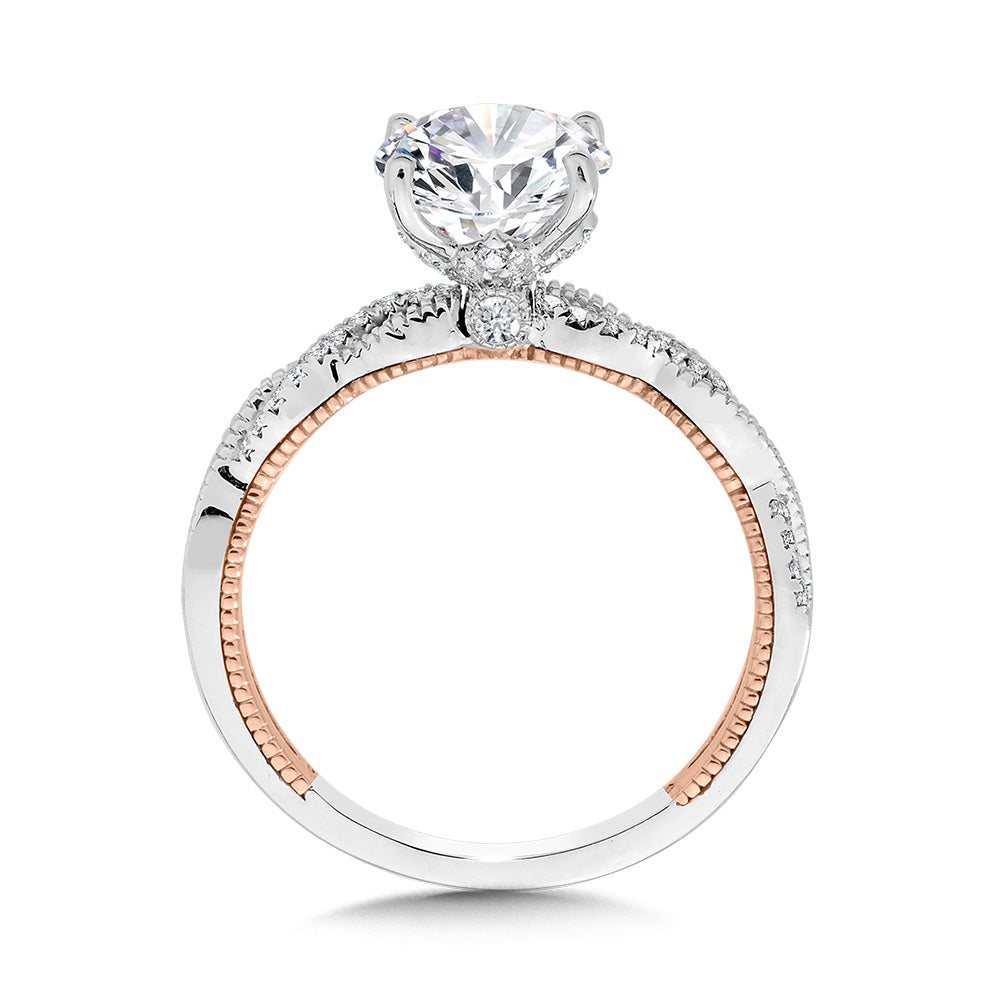 Crisscross Two-Tone & Milgrain-Beaded Hidden Accents Diamond Engagement Ring — R2275WP-SR