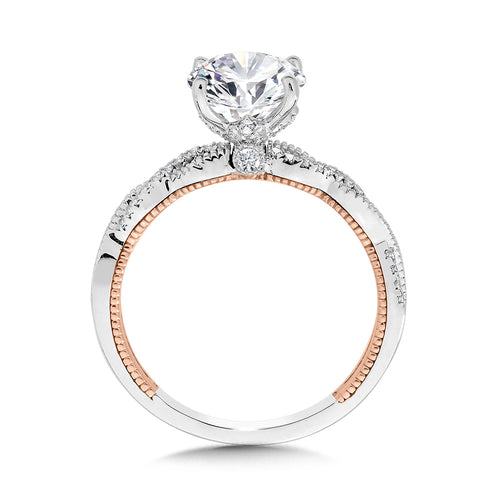 Crisscross Two-Tone & Milgrain-Beaded Hidden Accents Diamond Engagement Ring — R2275WP-SR