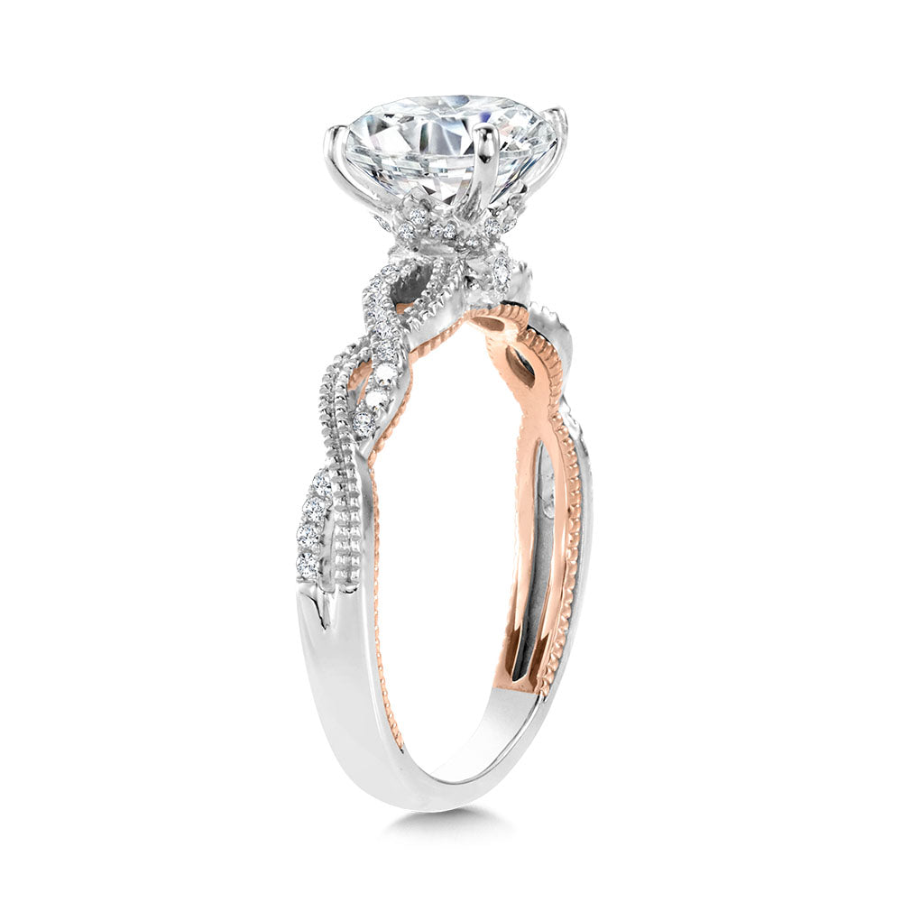Crisscross Two-Tone & Milgrain-Beaded Hidden Accents Diamond Engagement Ring — R2275WP-SR