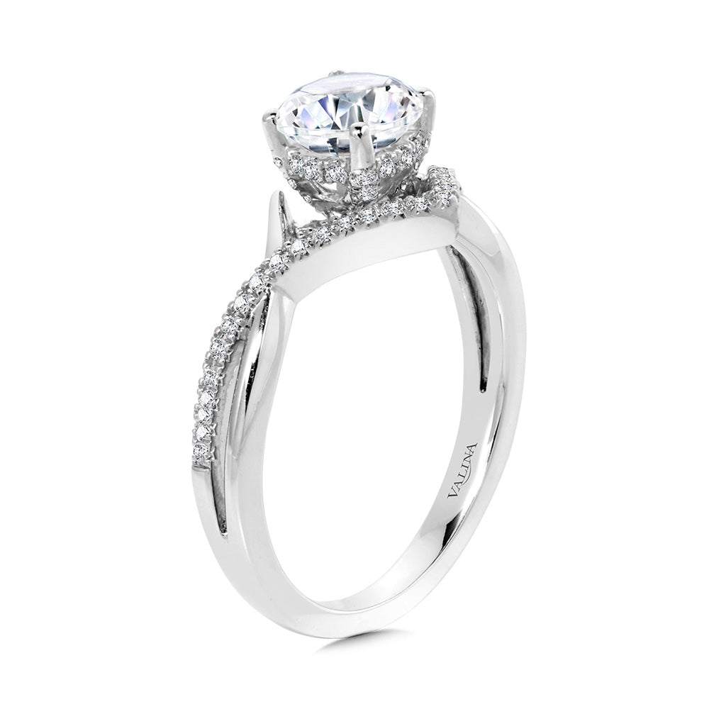 Hidden Halo & Crisscross Chevron Diamond Engagement Ring — R2277W-SR