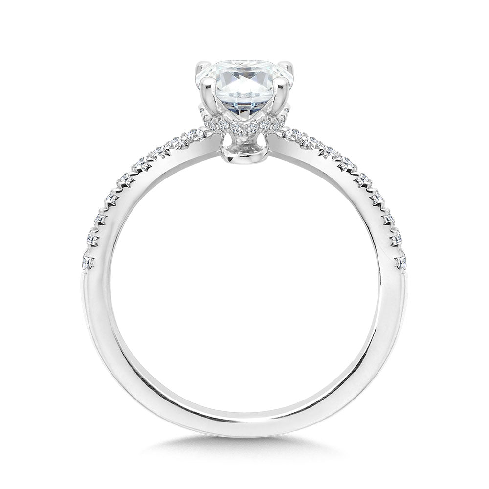 Oval-Cut Chevron-Shaped Hidden Halo Diamond Engagement Ring — R2278W-SR