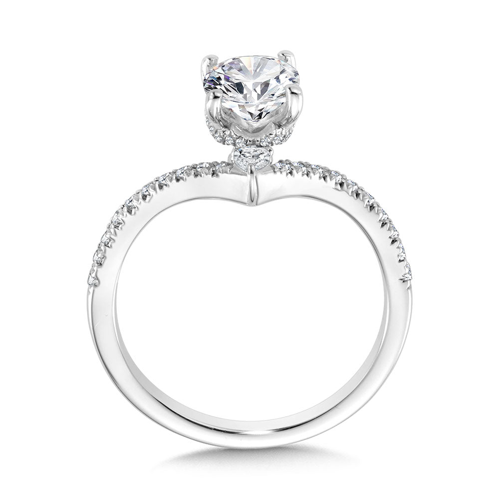 Oval-Cut Chevron-Shaped Hidden Halo Diamond Engagement Ring — R2278W-SR