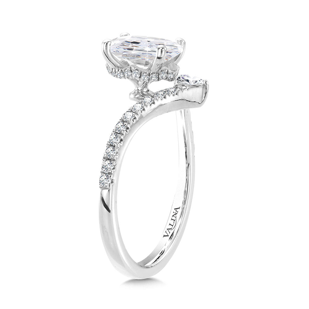 Oval-Cut Chevron-Shaped Hidden Halo Diamond Engagement Ring — R2278W-SR