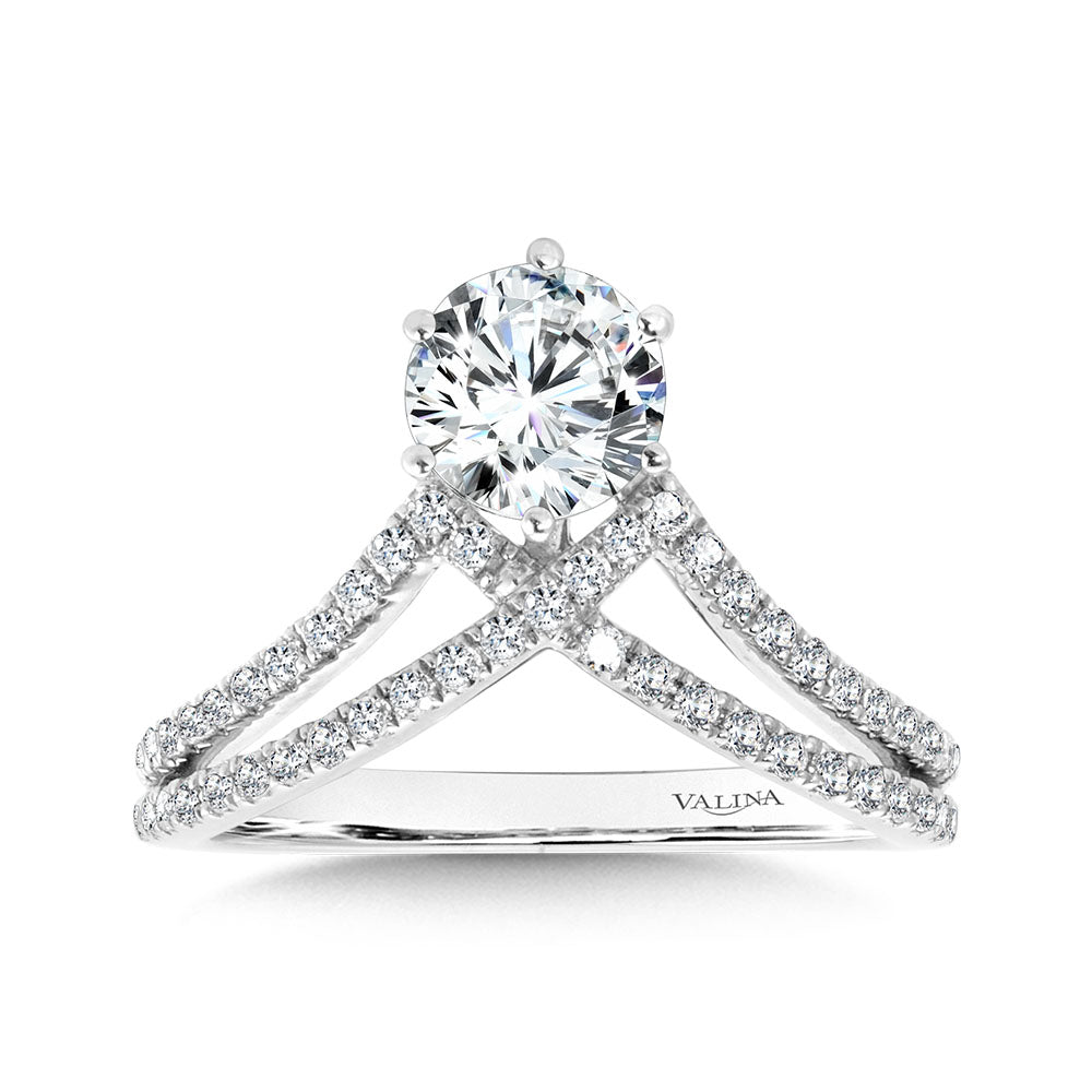 Six-Prong Chevron-Shaped & Split Shank Hidden Accents Diamond Engagement Ring — R2280W-SR