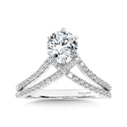 Six-Prong Chevron-Shaped & Split Shank Hidden Accents Diamond Engagement Ring — R2280W-SR