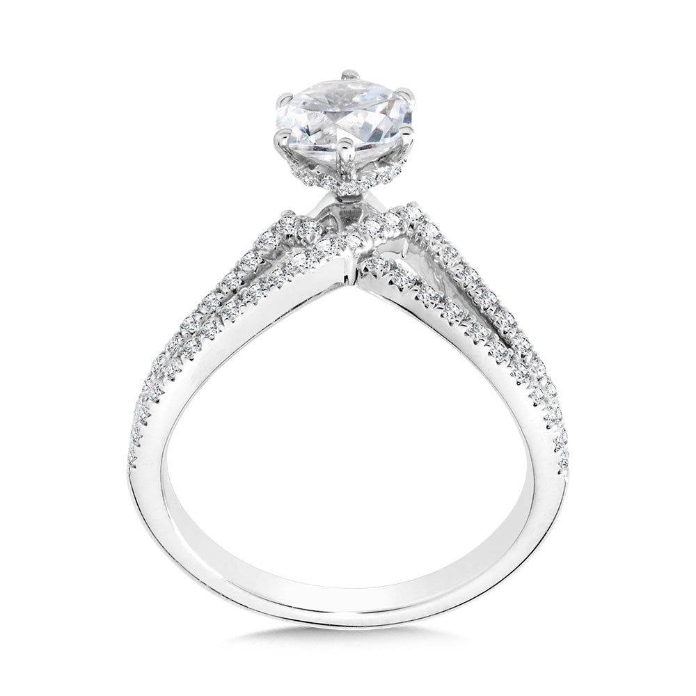 Six-Prong Chevron-Shaped & Split Shank Hidden Accents Diamond Engagement Ring — R2280W-SR