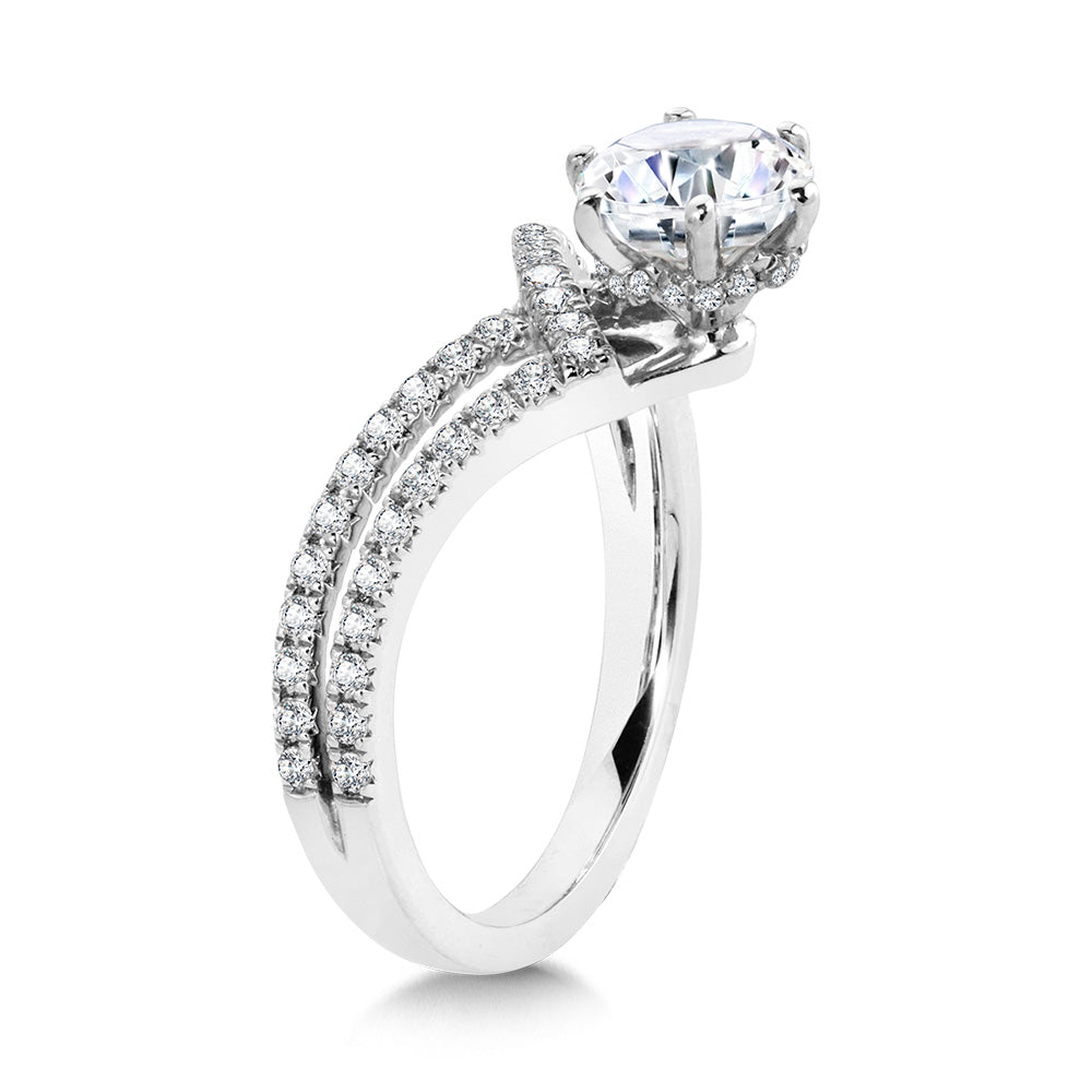 Six-Prong Chevron-Shaped & Split Shank Hidden Accents Diamond Engagement Ring — R2280W-SR