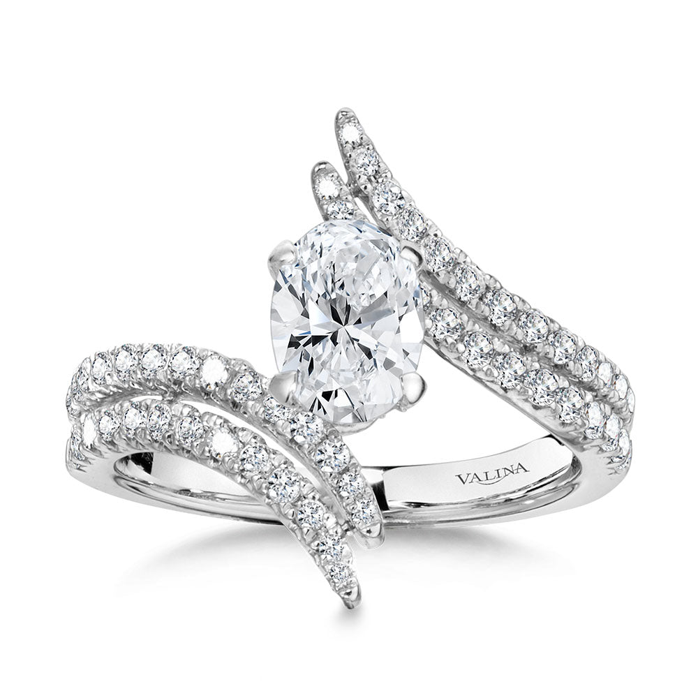 Dramatic Oval-Cut, Split Shank, Bypass, & Hidden Halo Diamond Engagement Ring — R2281W-SR