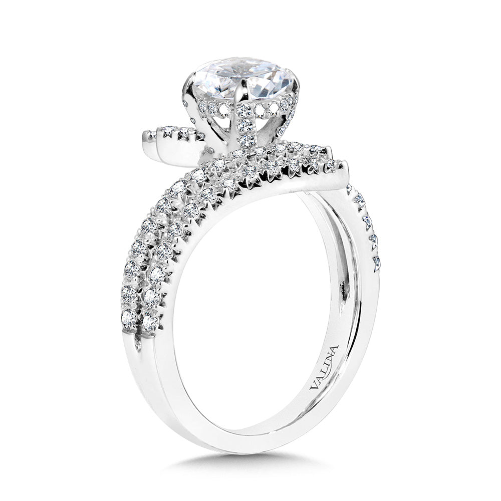 Dramatic Oval-Cut, Split Shank, Bypass, & Hidden Halo Diamond Engagement Ring — R2281W-SR