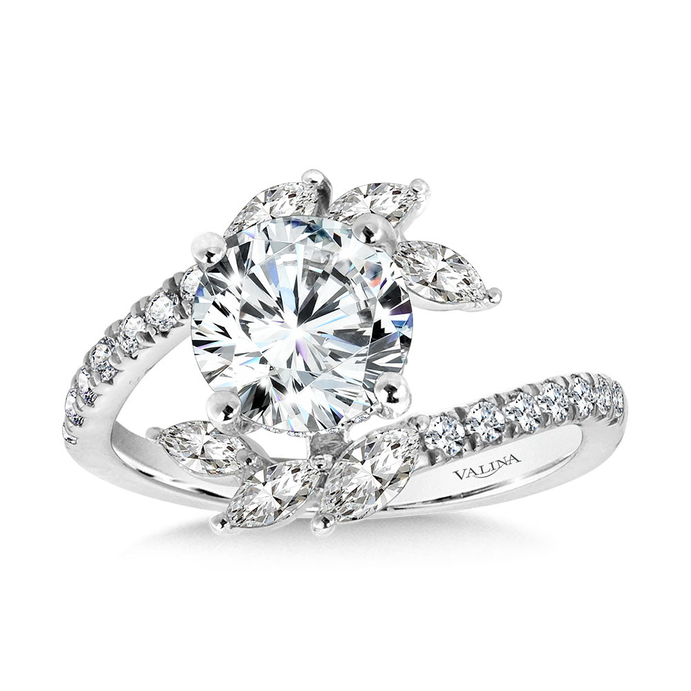 Marquise-Accented Dramatic Bypass & Hidden Halo Diamond Engagement Ring — R2282W-SR