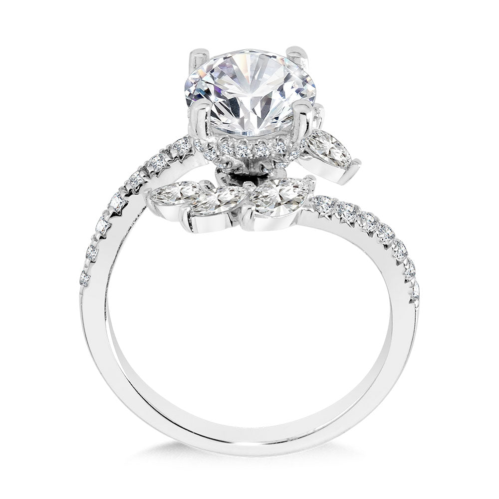Marquise-Accented Dramatic Bypass & Hidden Halo Diamond Engagement Ring — R2282W-SR