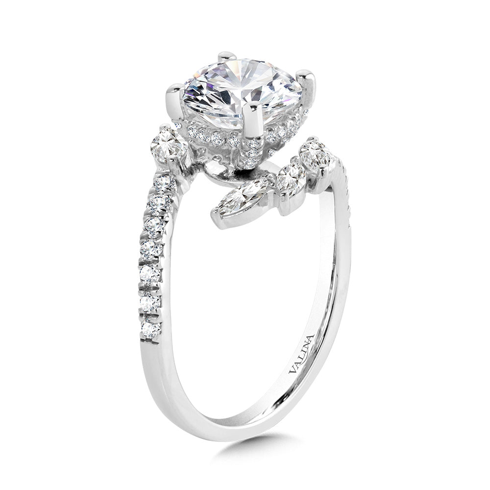 Marquise-Accented Dramatic Bypass & Hidden Halo Diamond Engagement Ring — R2282W-SR