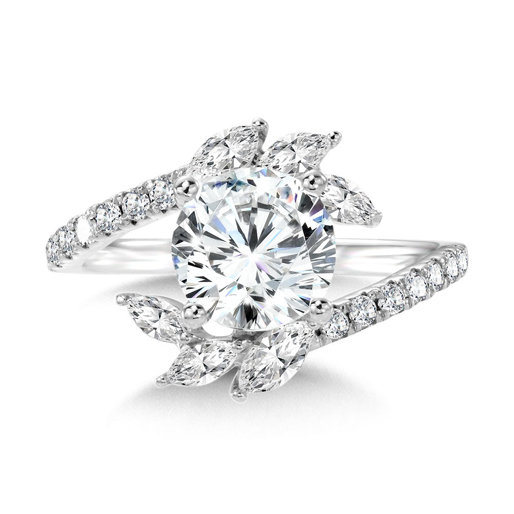 Marquise-Accented Dramatic Bypass & Hidden Halo Diamond Engagement Ring — R2282W-SR
