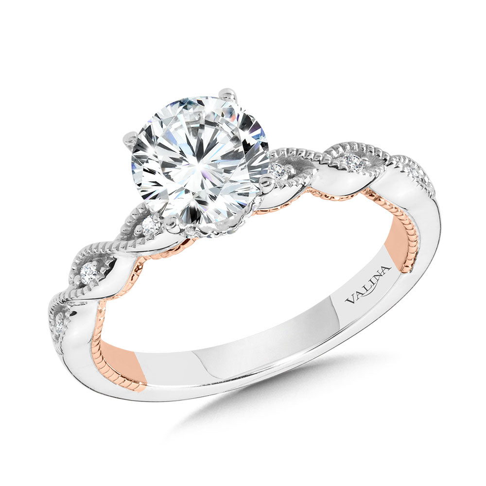 Crisscross Two-Tone & Milgrain-Beaded Diamond Collar Engagement Ring — R2283WP-SR