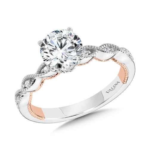 Crisscross Two-Tone & Milgrain-Beaded Diamond Collar Engagement Ring — R2283WP-SR