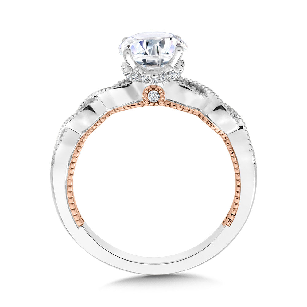 Crisscross Two-Tone & Milgrain-Beaded Diamond Collar Engagement Ring — R2283WP-SR