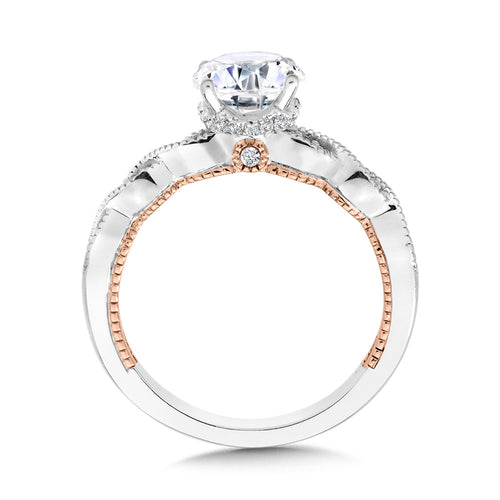 Crisscross Two-Tone & Milgrain-Beaded Diamond Collar Engagement Ring — R2283WP-SR