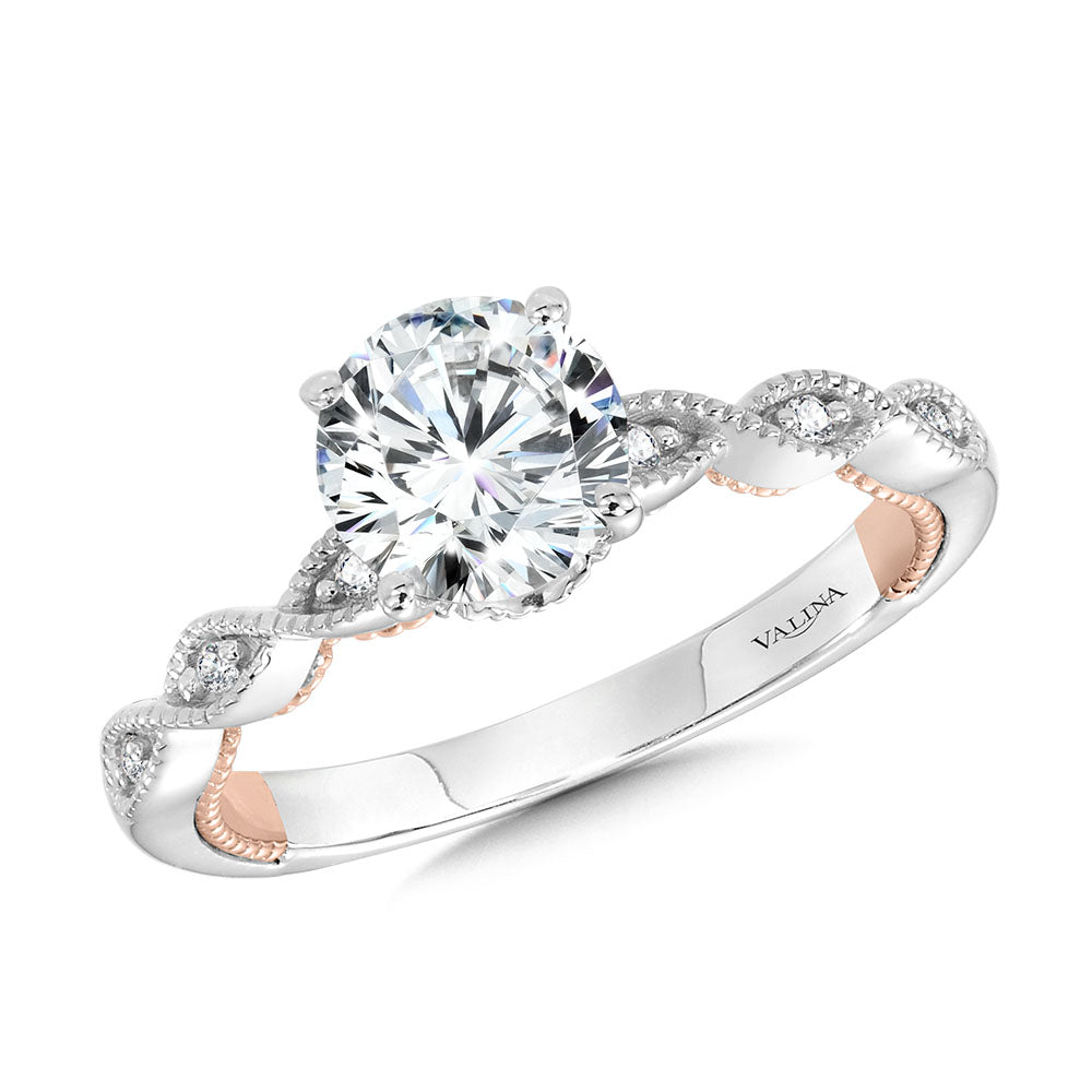 Crisscross Two-Tone & Milgrain-Beaded Diamond Collar Engagement Ring — R2283WP-SR