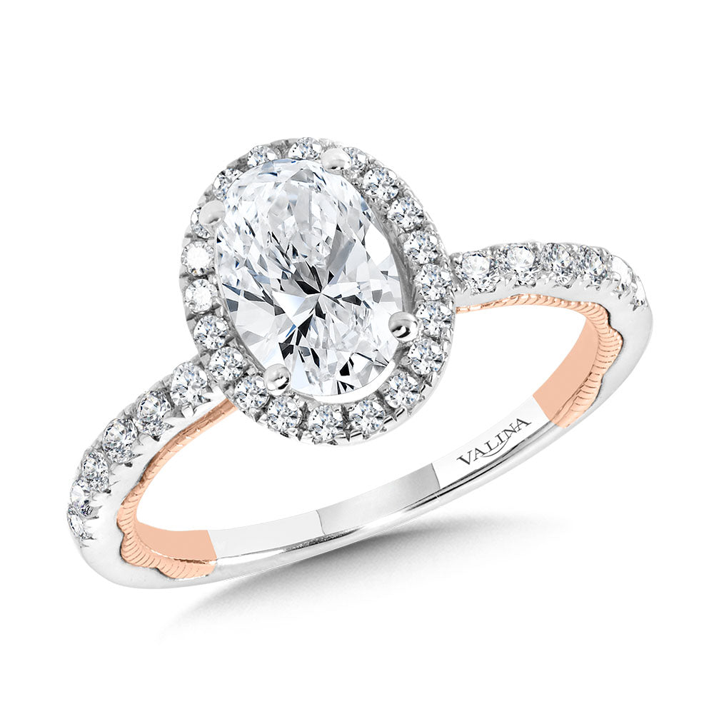 Oval-Cut Two-Tone & Milgrain-Beaded Hidden Accents Diamond Engagement Ring — R2284WP-SR
