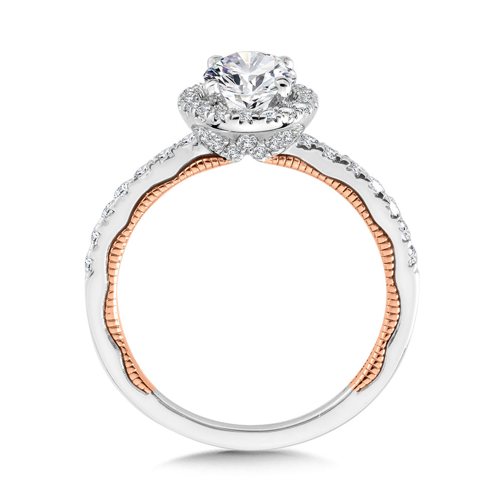 Oval-Cut Two-Tone & Milgrain-Beaded Hidden Accents Diamond Engagement Ring — R2284WP-SR