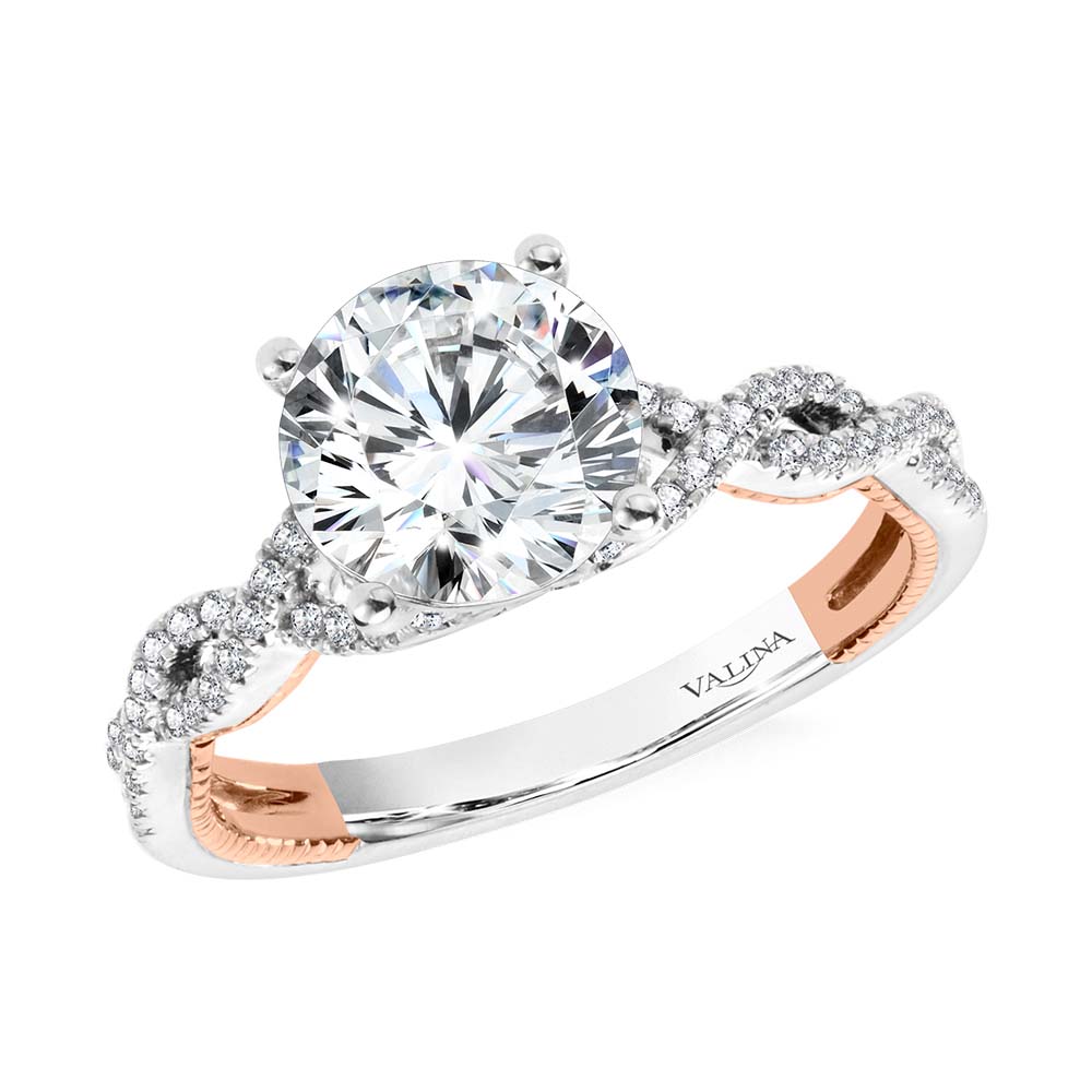 Two-Tone & Milgrain-Beaded, Crisscross Hidden Diamond Engagement Ring — R2285WP-SR