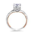 Two-Tone & Milgrain-Beaded, Crisscross Hidden Diamond Engagement Ring — R2285WP-SR