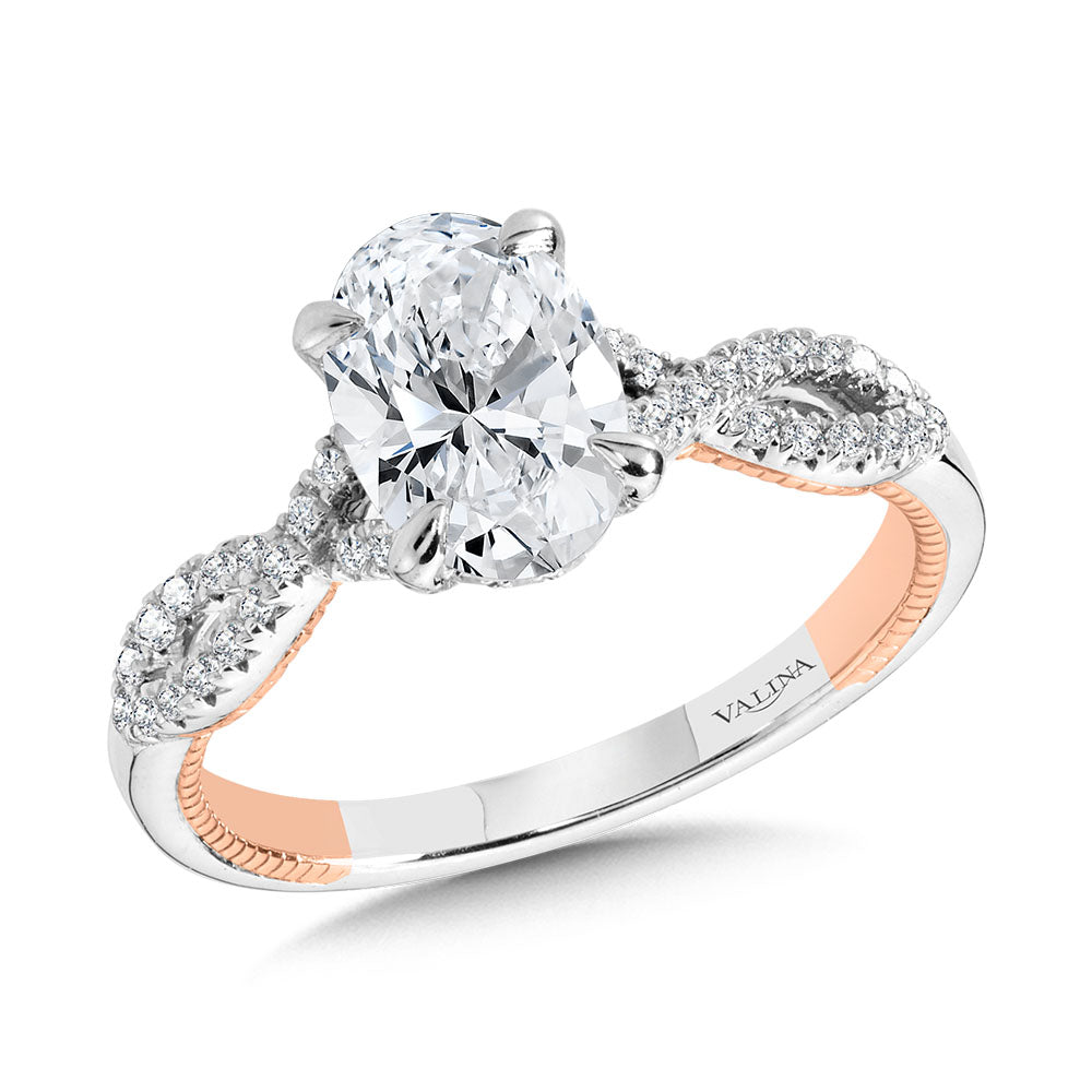 Oval-Cut Crisscross Two-Tone & Milgrain-Beaded Hidden Halo Diamond Engagement Ring — R2286WP-SR