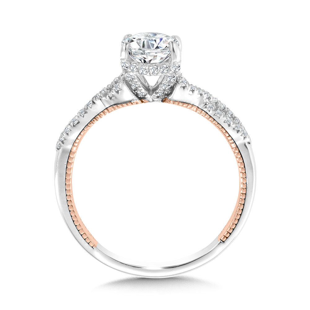 Oval-Cut Crisscross Two-Tone & Milgrain-Beaded Hidden Halo Diamond Engagement Ring — R2286WP-SR