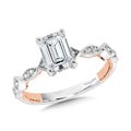 Emerald-Cut Diamond & Two-Tone, Milgrain-Beaded, Stackable Hidden Halo Engagement Ring — R2288WP-SR