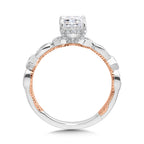 Emerald-Cut Diamond & Two-Tone, Milgrain-Beaded, Stackable Hidden Halo Engagement Ring — R2288WP-SR
