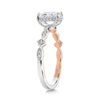 Emerald-Cut Diamond & Two-Tone, Milgrain-Beaded, Stackable Hidden Halo Engagement Ring — R2288WP-SR
