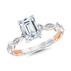 Emerald-Cut Diamond & Two-Tone, Milgrain-Beaded, Stackable Hidden Halo Engagement Ring — R2288WP-SR