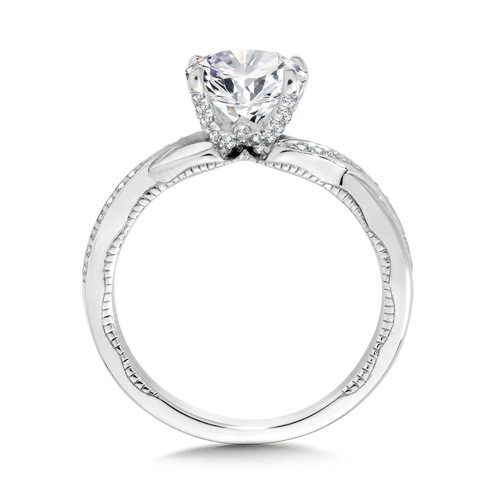 Crisscross & Milgrain-Beaded Hidden Accents Diamond Engagement Ring — R2289W-SR