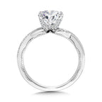 Crisscross & Milgrain-Beaded Hidden Accents Diamond Engagement Ring — R2289W-SR