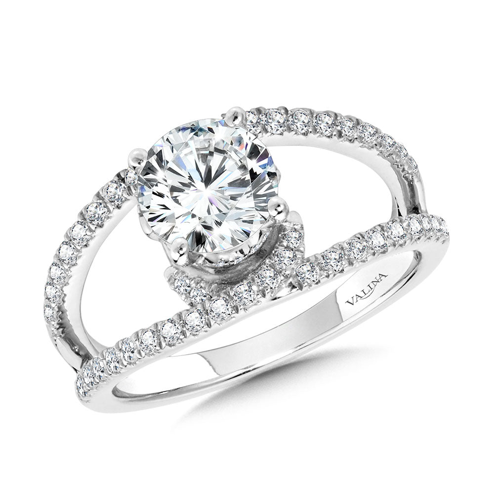 Milgrain-Beaded Split Shank & Hidden Accents Diamond Engagement Ring — R2290W-SR
